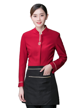 酒店服务员工作服秋冬款女长袖酒楼餐饮厅饭店中式工服服装男汉服