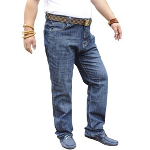 春秋新款男士加肥加大码高腰弹力牛仔裤直筒宽松大号肥佬牛仔裤男