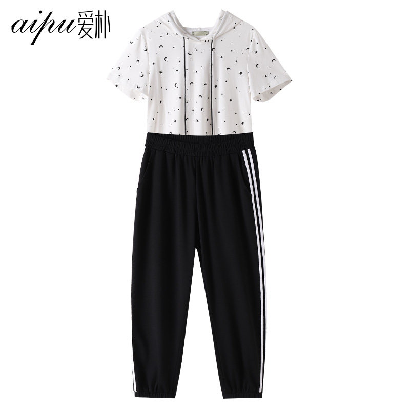 爱朴大码女装2020年新款夏胖mm遮肚子套装减龄时髦两件套宽松显瘦