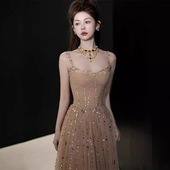 高端宴会小礼服女2025新款 轻奢气质主持人吊带长裙名媛连衣裙