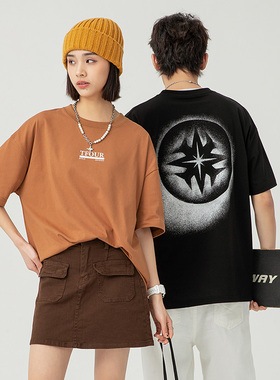 TFOUR八芒星系列凉感短袖T恤男女同款月食印花2025夏季新款潮牌