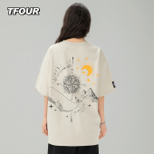 T恤宽松男女同款 TFOUR 国潮牌指南针漫画八芒星短袖 新款 纯棉夏季