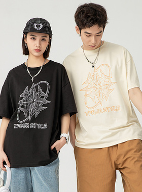 TFOUR 八芒星系列品牌LOGO2025夏季新品宽松短袖男女同款潮牌T恤