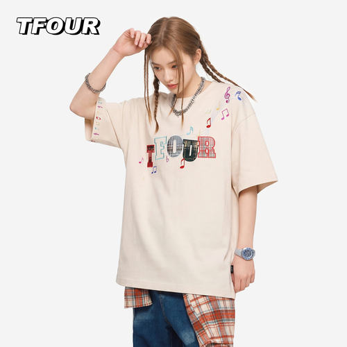 tfour2026新款贴布绣短袖T恤男
