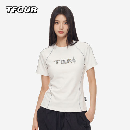 tfour美式运动风潮牌短袖T恤女