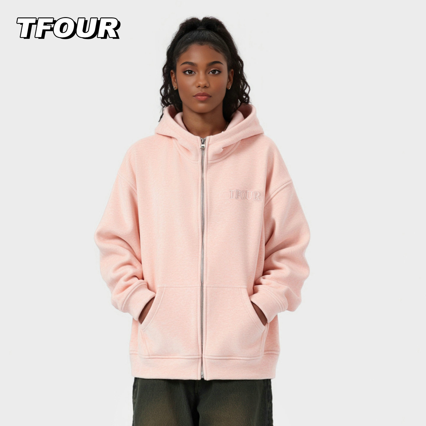 tfour重磅柔软双面绒卫衣外套