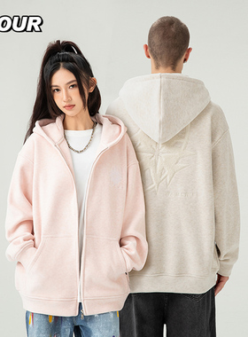 TFOUR 2025秋冬新款加厚慵懒风潮牌宽松卫衣外套男女同款开衫重磅