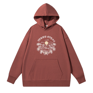 TFOUR 2025春秋季新品情侣装卫衣连帽宽松男女同款铁锈红美式潮牌