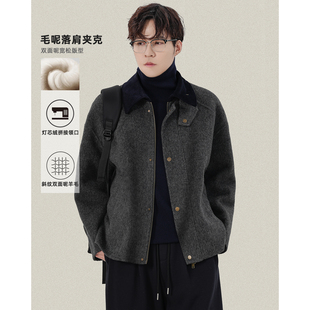 二八先生oversize翻领灯芯绒拼接双面呢大衣宽松羊毛呢子夹克外套