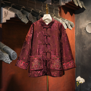 蓝大原创女装 加绒外套5750 过年喜庆红色重工刺绣真丝香云纱长袖