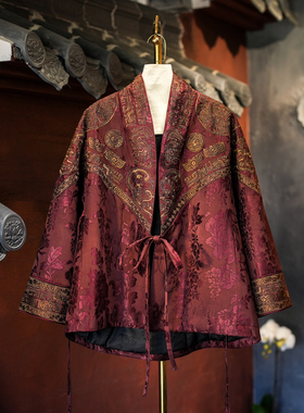 蓝大原创女装中国风青铜时代刺绣加绒保暖桑蚕丝系带开衫外套5751