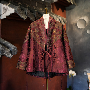 蓝大原创女装中国风青铜时代刺绣加绒保暖桑蚕丝系带开衫外套5751