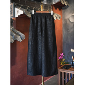 蓝大原创女装 5935 日常高档真丝香云纱休闲显瘦直筒阔腿黑色长裤