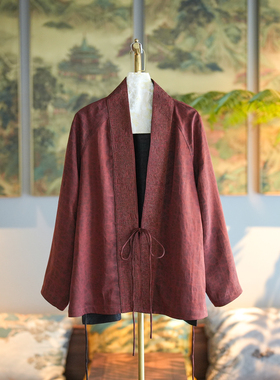 蓝大原创女装新中式系带开衫真丝香云纱大码红色太太服外套7596