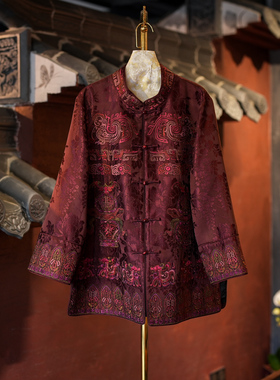 蓝大原创女装国风喜庆红色单排扣立领长袖真丝香云纱刺绣外套5752