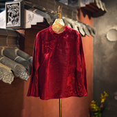 上衣5630 新中式 蓝大原创女装 喜庆红色亭台楼阁盘扣真丝香云纱长袖
