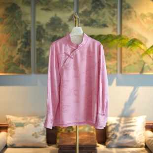 上衣7572 醋酸长袖 蓝大原创女装 简约少女粉色立领斜襟盘扣新中式