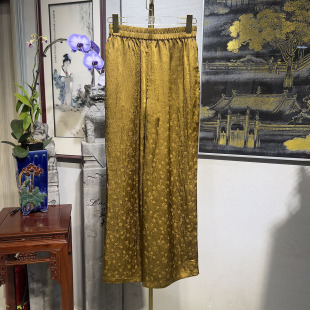 7443 百搭显瘦长裤 蓝大原创女装 高级感金色松紧高腰醋酸阔腿裤