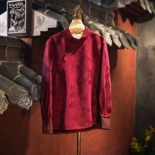 蓝大原创女装高端真丝香云纱刺绣立领新中式喜宴红色大码上衣5634