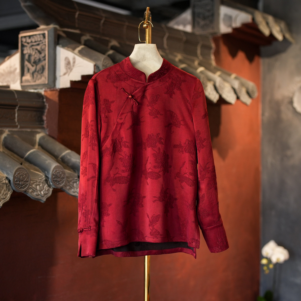 蓝大桑蚕丝2025秋红色长袖上衣