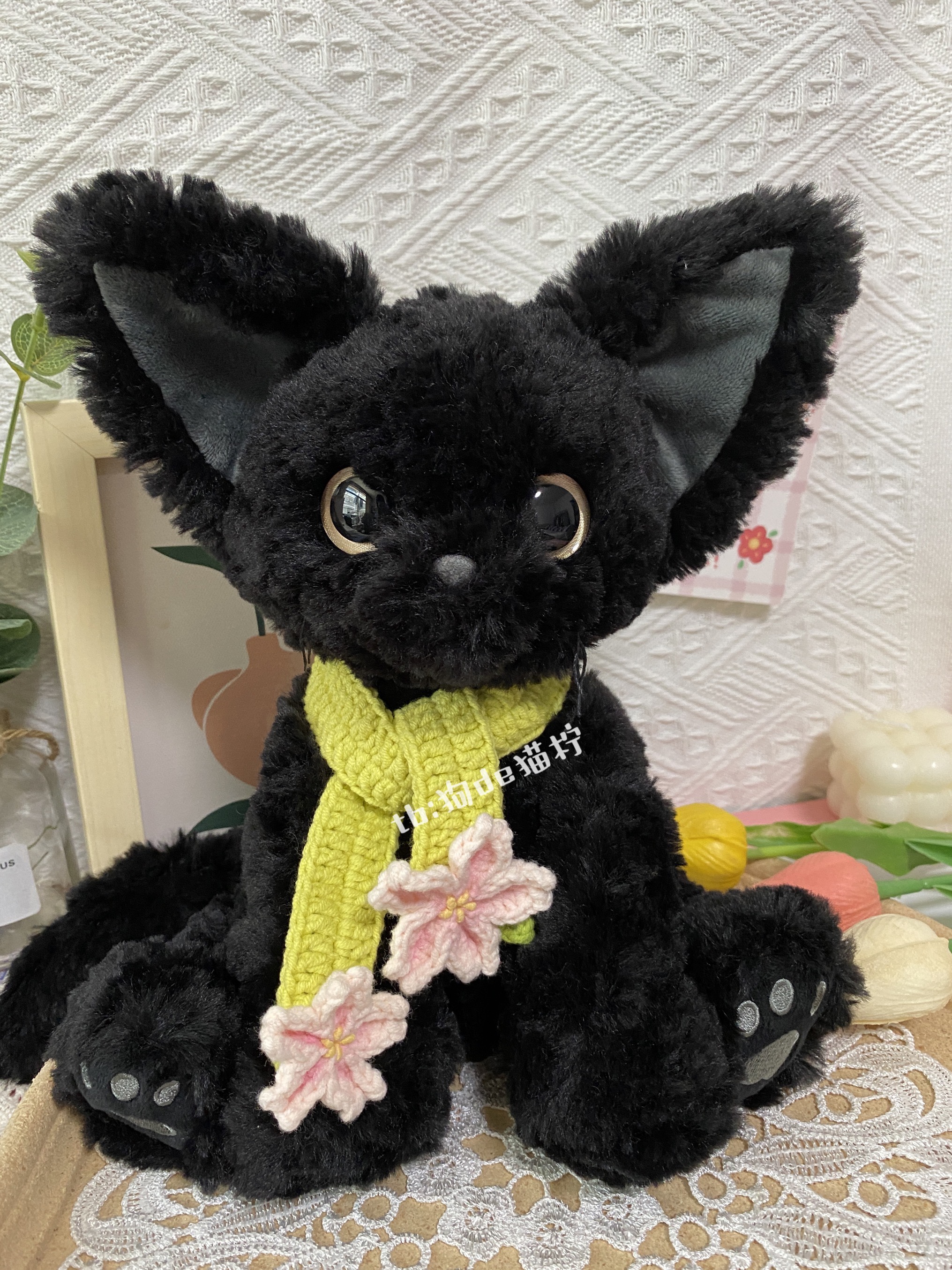 狗de猫柠普莱美27cm猫咪樱花围巾周边卡奇玩偶围脖黑色德文娃衣