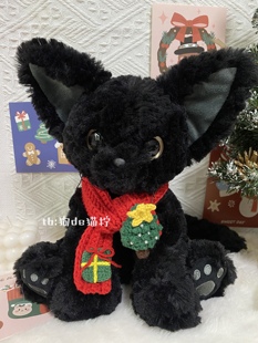 普莱美卡奇猫帽子围巾玩偶圣诞配饰黑色德文卷毛猫平安夜礼物