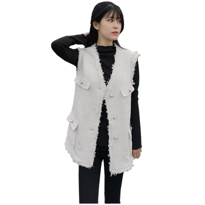 气质白色香风粗花呢上衣流苏马甲