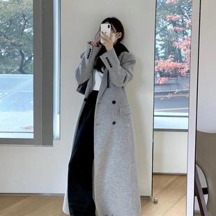 高级感灰色加厚毛呢外套女韩版秋冬正肩显瘦超长款到脚踝呢子大衣