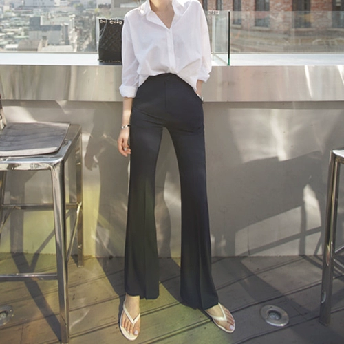 Летний костюм, приталенные штаны, черные повседневные брюки для отдыха, 2023, в корейском стиле, высокая талия