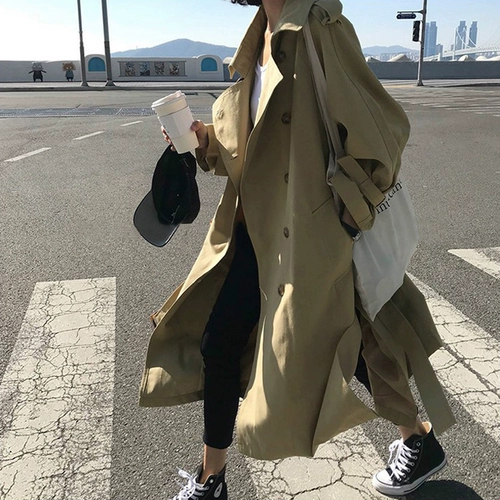 Осенний плащ, корсет, хаки пальто, в корейском стиле, свободный крой