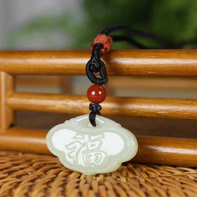 和田玉福牌锁吊坠宝宝儿童小孩玉石福锁挂件项链坠玉坠玉佩男女款