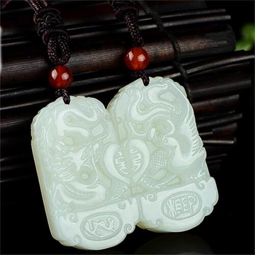 阿富汗白玉心心相印情侣款吊坠