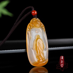 玛瑙原石高冰玉髓俏色雕刻无相佛悟道吊坠钙化皮玛瑙红皮白肉