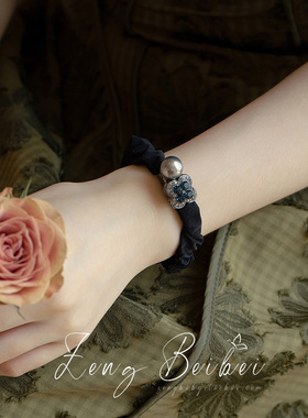 长夜颂歌~复古四叶草发圈 黑色扎头发皮筋高级感发绳女头饰低马尾