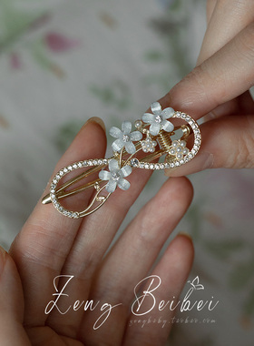 花轻落~清新蓝色小花发卡 法式温柔刘海侧边夹复古仙女夹子头饰品