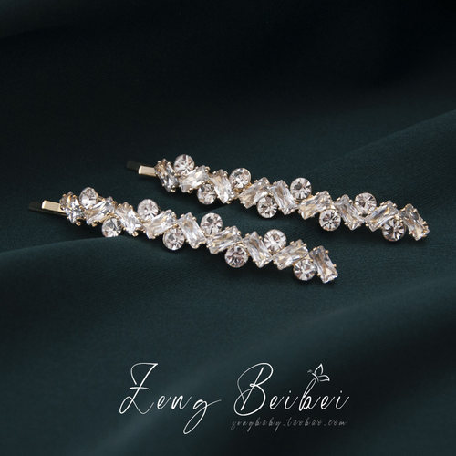 ins重工满锆石水钻侧边一字对夹