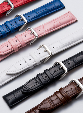 可代用天梭浪琴DW真皮表带手表带男皮蓝色表带皮表带针扣手表配件