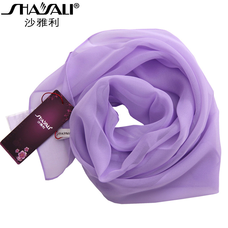 沙雅利丝绸围巾春夏秋冬女士百搭薄款纯色真丝丝巾桑蚕丝方巾纱巾