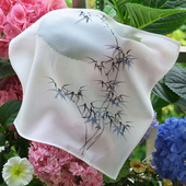 女友珍藏款 手绘国画双绉真丝手帕古风女士随身桑蚕丝手绢丝绸手巾