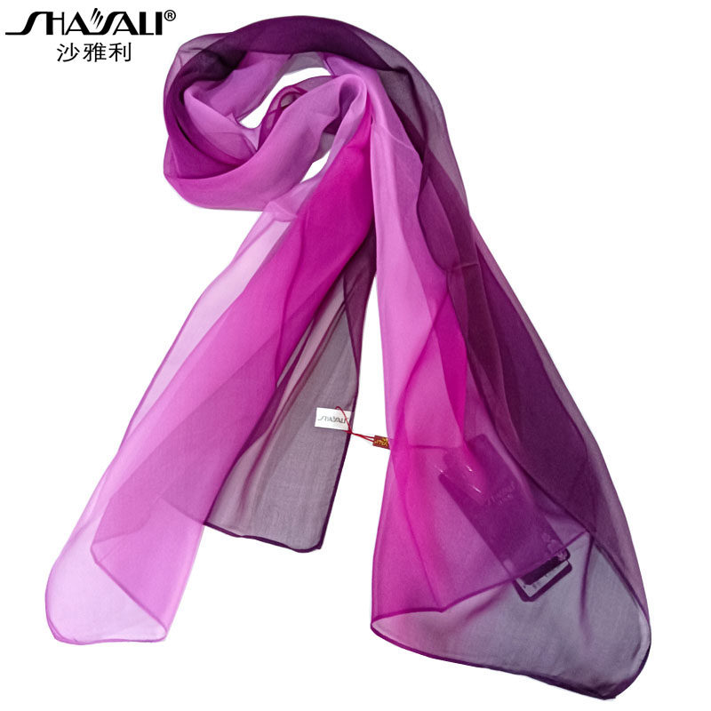沙雅利丝绸春秋冬夏百搭女丝巾乔其纱真丝围巾桑蚕丝纱巾纯色长巾