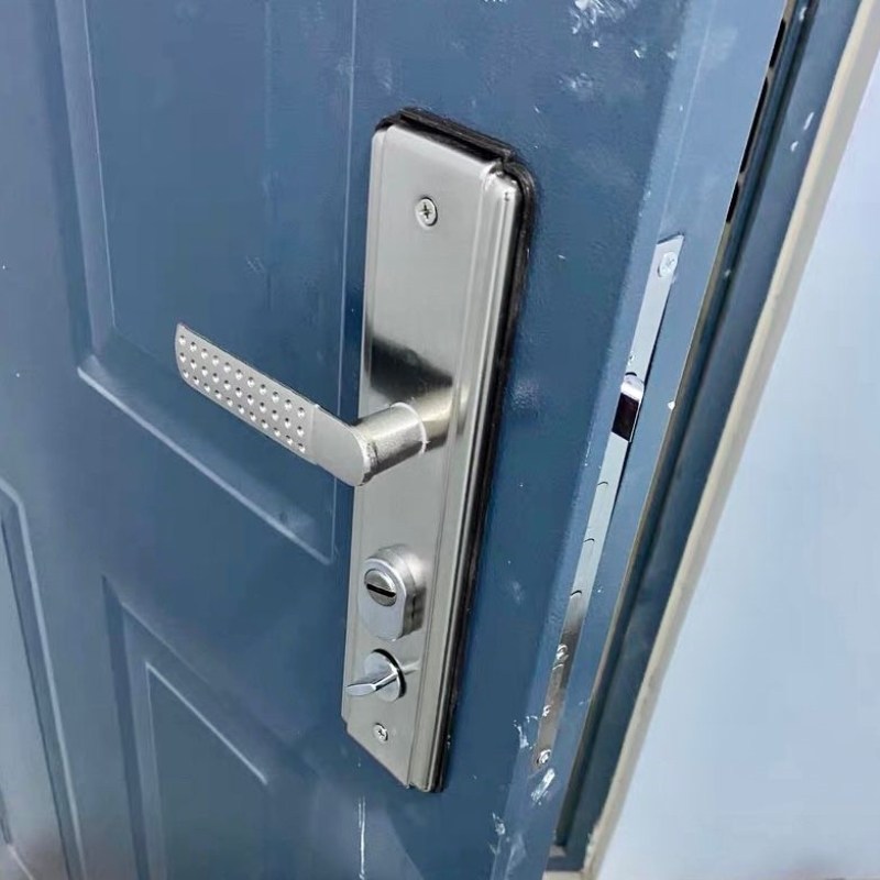 椭圆孔防盗门加钢板麻点实心多功能防撬把手拉手左右可调白金