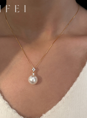 纯银带钻锆石澳白珍珠项链女2025新款项坠高级感轻奢小众吊坠颈链