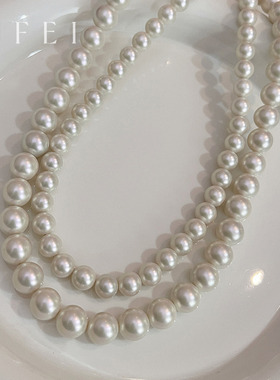 10mm极光澳白珍珠项链高端锁骨链轻奢气质颈链串珠配饰女夏天爆款