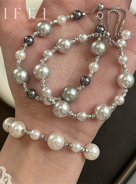 法式真多麻灰色施家珍珠手链女轻奢小众精致手饰2025新款手串配饰