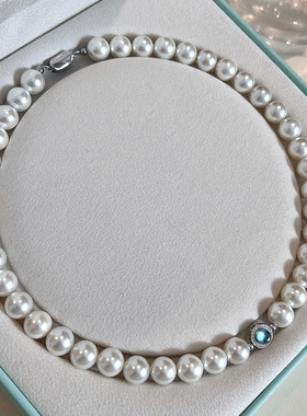 海蓝宝石澳白珍珠项链夏天锁骨链毛衣链2025新款高级感配饰颈链女