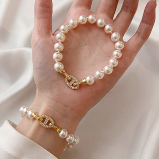 猪鼻子施家珍珠水钻手链项链夏天手饰女气质配饰锆石手串2025新款