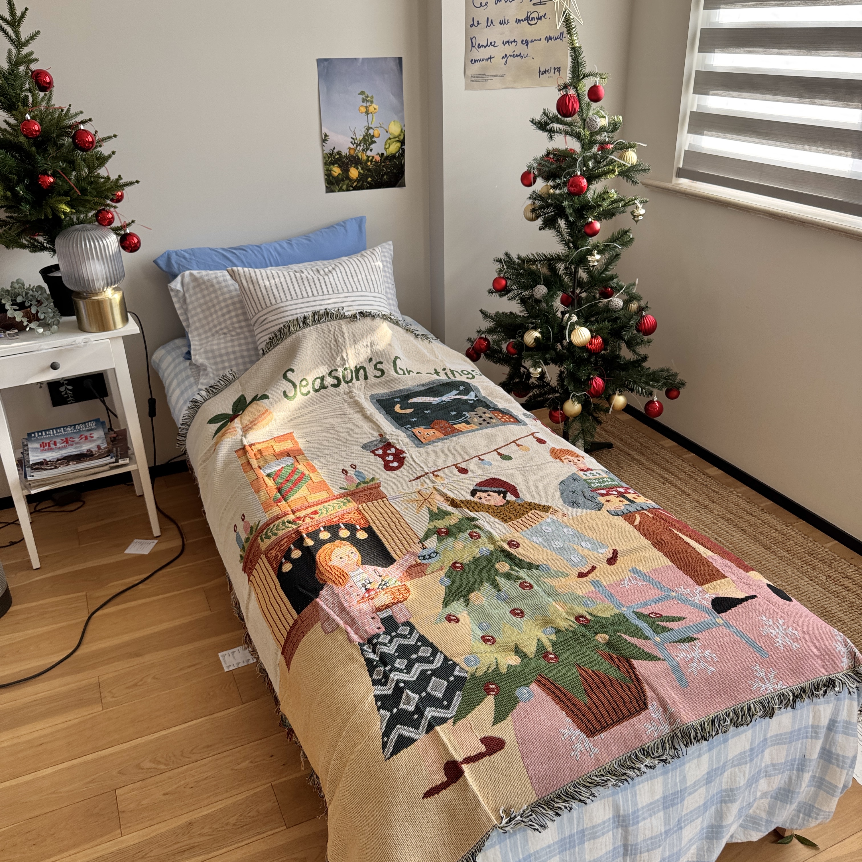 Season's greetings 节日祝贺毯 圣诞一家  氛围感圣诞装饰毯子