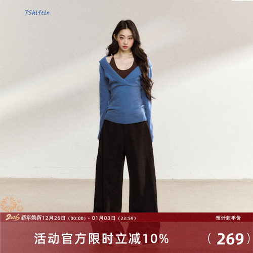 7Shiftin 原创设计新款黑色宽松直筒休闲裤百搭垂感显瘦阔腿长裤