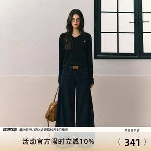 宽松阔腿裤 7Shiftin 女 套装 黑色毛衣深色牛仔裤 原创设计秋季 新款
