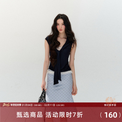 7Shiftin 原创设计春夏新款纯欲风双色包臀波点裙显瘦直筒半身裙